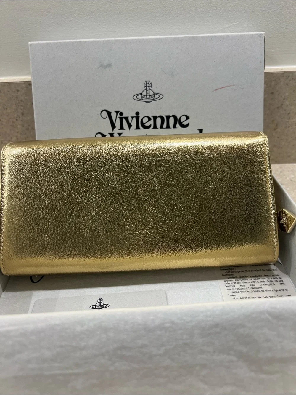 Vivienne Westwood Metallic Gold Leather Flap Wallet with Orb Emblem